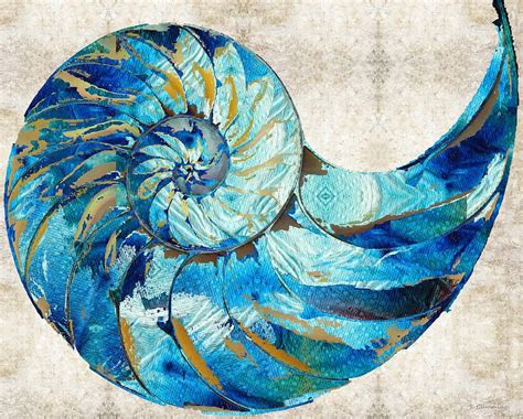 Blue Painting Tropical Blue Art Nautilus Shell Bleu 2 Sharon