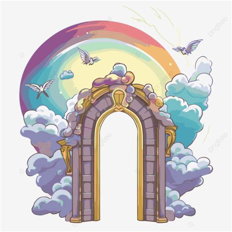 Heaven S Gate Clipart Gateway With Clouds And Rainbow Cartoon Vector