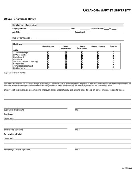 Printable New Hire 90 Day Probationary Period Template