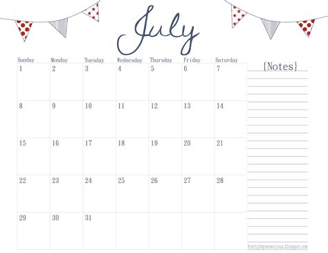 Free Printable Calendar July 2012