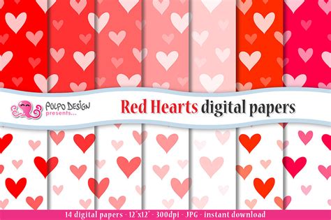 Red Hearts Digital Paper By Polpo Design Thehungryjpeg