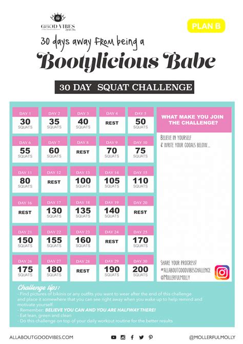 30 Days Squat Challenge Free Printable Download All About Good Vibes