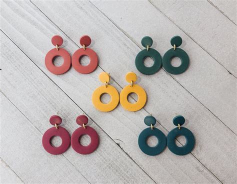 Minimalist Earth Tone Earrings Double Circle Dangles Geometric