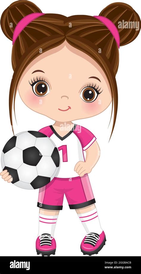 Cute Little Brunette Girl Playing Soccer Vector Little Girl With