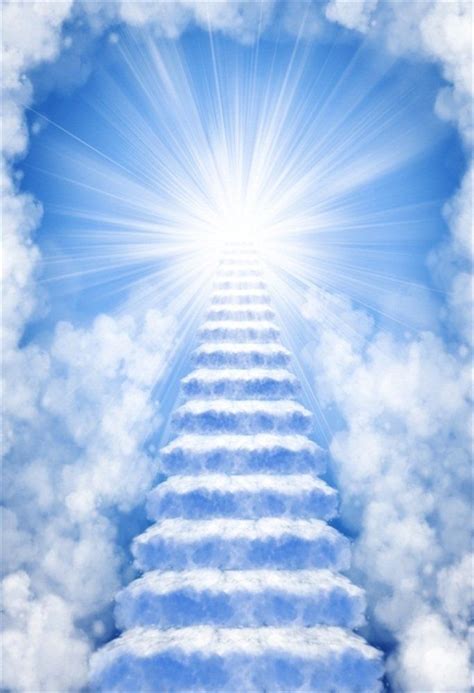 X Ft Backdrop Stairs Sky Way To Heaven Photography Background Dreamy Fairy Tale Holy Light Blue