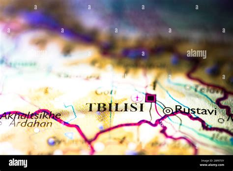 Shallow Depth Of Field Focus On Geographical Map Location Of Tbilisi