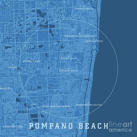Pompano Beach Fl City Vector Road Map Blue Text Digital Art By Frank
