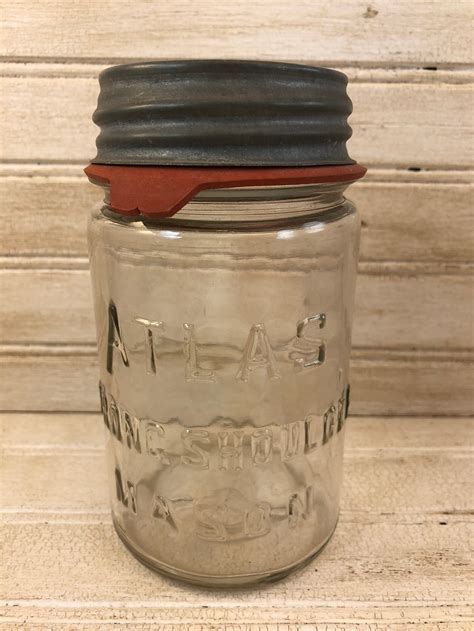 Vintage Atlas Strong Shoulder Mason Jar With Tin Lids And Milk Etsy