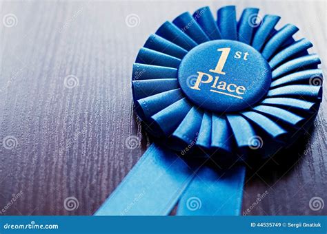 Blue First Place Winner Rosette Stock Image Image Of Textile Grey