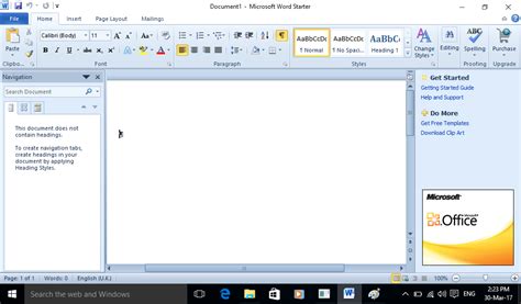 Screenshot Of New Word Document In Word 2010 Starter Windows 10
