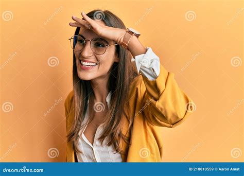 Young Beautiful Woman Wearing Business Style And Glasses Very Happy And