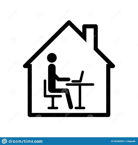 Home Office Icon Concept Man Working On Computer Stock Vector