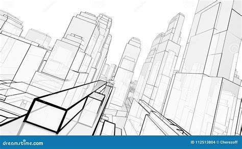 Sketch Of Modern City Perspective View Stock Illustration