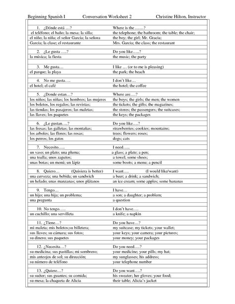 17 worksheet spanish conversations for beginners / worksheeto.com
