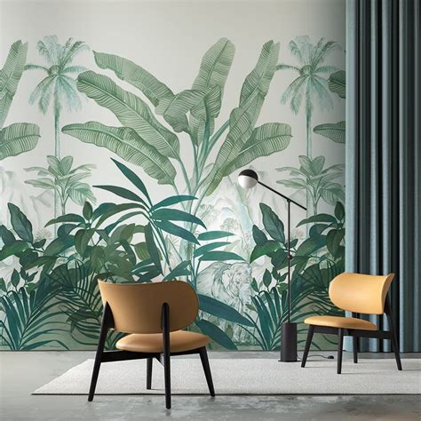 Custom Wallpaper Mural Tropical Rainforest Banana Leaf Bvm Home