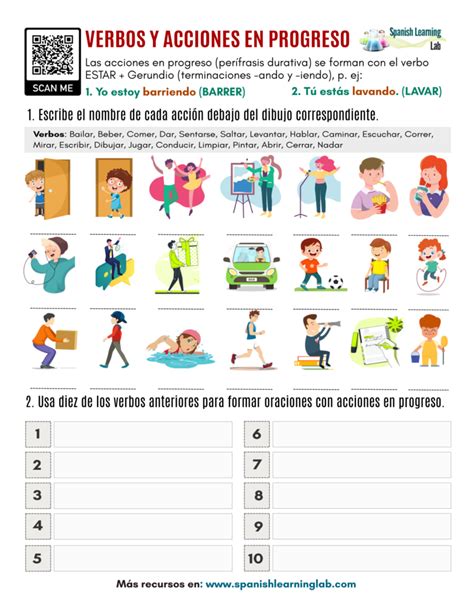 Verbs And Actions In Progress In Spanish PDF Worksheet Spanish Learning Lab