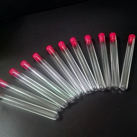 30 Pcs Clear Plastic Test Tube With Red Cap 16x150mm U Shaped Bottom