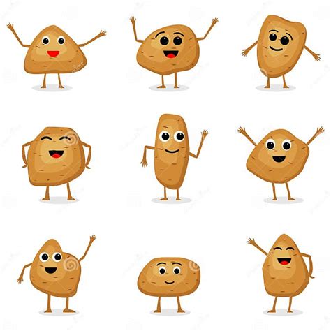 Vector Set Of Potatoes Characters Cartoon Potatoes Isolated On White