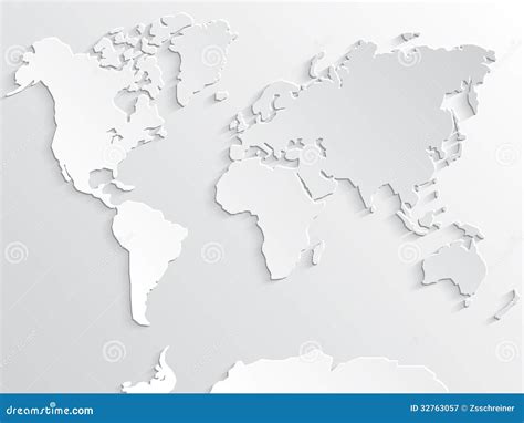 3d White Paper World Map With Shadows Royalty Free Stock Photography