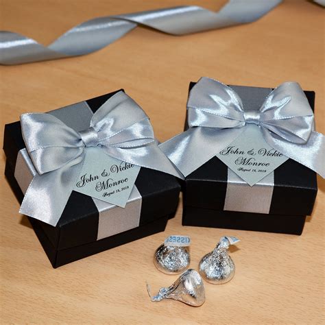 Silver Wedding Favor T Box With Satin Ribbon Bow And Your Etsy My