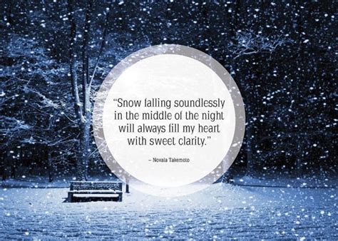 A Snowy Scene With A Bench And Quote About Falling Soundlessly In The