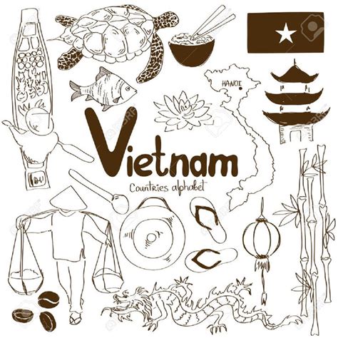 30396672 Fun Sketch Collection Of Vietnamese Icons Countries Alphabet