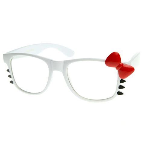 womens retro fashion hello kitty clear lens glasses w bow and whiskers clothing