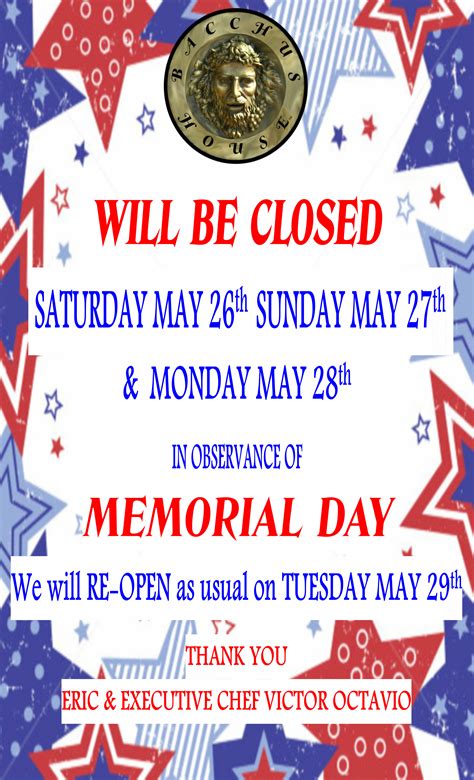 In Observance Of Memorial Day We Will Be Closed 2021 Online From The
