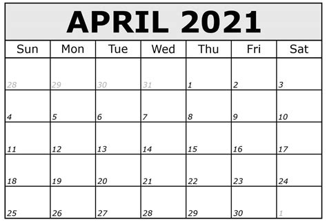 April 2021 Free Printable April 2021 Calendar With Holidays