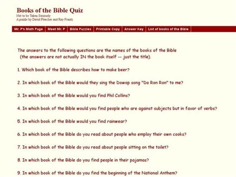 Books Of The Bible Quiz Worksheet For 9th 12th Grade Lesson Planet