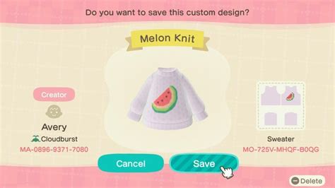 New horizons (acnh) for the nintendo switch. melon knit sweater designed by avery of cloudburst - ACNH ...