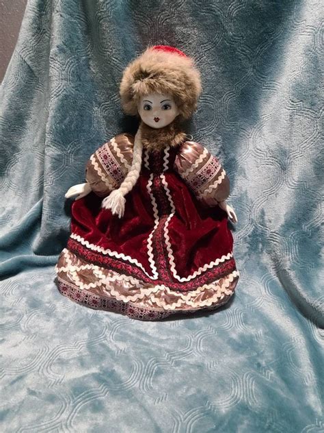 Vintage 16 Inch Russian Doll Porcelain Doll With Fur Hat Etsy