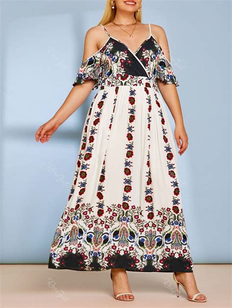 Plus Size Bohemian Floral Print Maxi Dress Off Rosegal