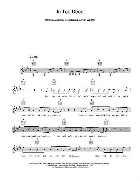 In Too Deep Chords By Sum 41 Melody Line Lyrics And Chords 104082