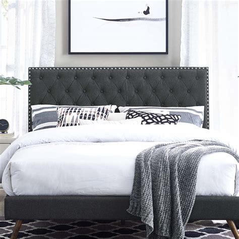 Modway Helena Tufted Upholstered Linen Full Queen Headboard In Gray