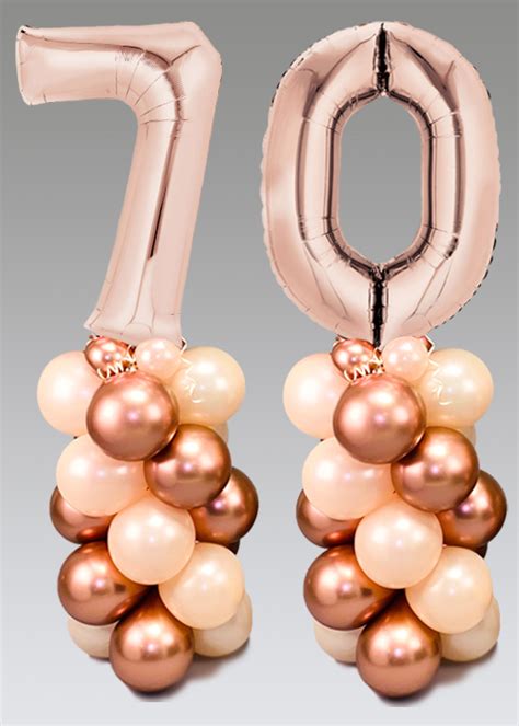 Large Rose Gold 70th Birthday Number Balloon Column Stack