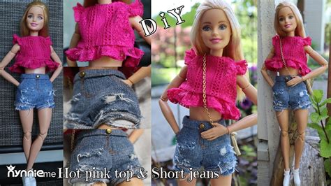 Diy Summer Outfits For Barbie Hot Pink Crop Top And Short Jeans Nynnie Me Youtube