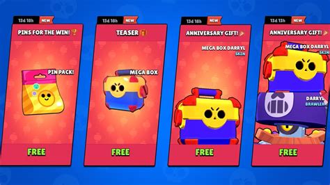 Unlocking All Free Gifts Mega Box Darryl Brawl Stars Youtube