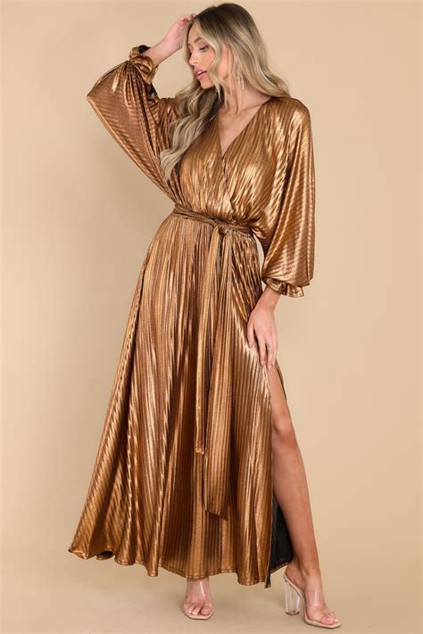 Beautiful Copper Belted Long Sleeve Maxi Dress Dresses Red Dress