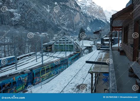 Train Station Of Lauterbrunnen Switzerland In Winter Editorial Stock