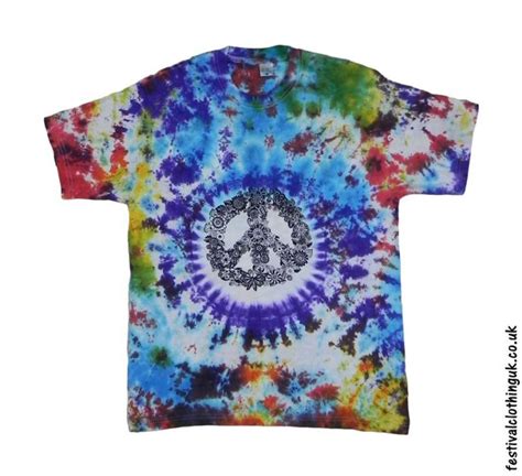 Tie Dye Cotton T Shirt Peace Sign Large Festival Shirts And Tops