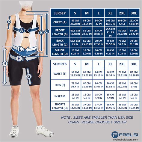 ST Women's Short sleeve Set size chart - Cycling Frelsi