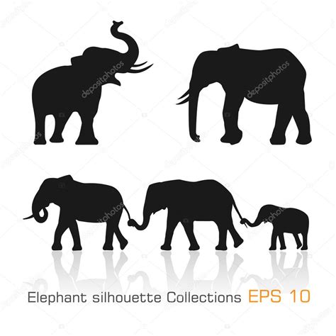 Set Of Silhouette Elephants In Different Poses Stock Vector Image By