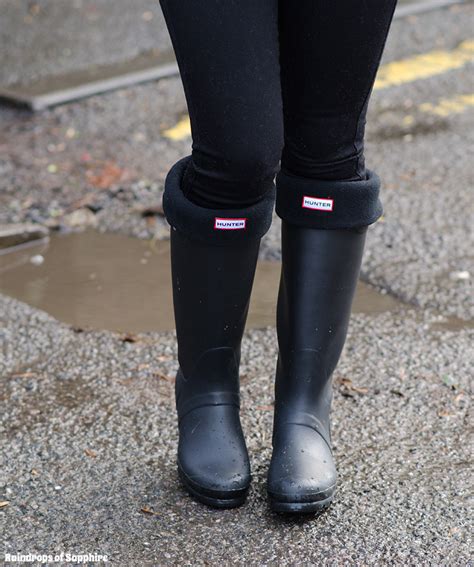 Hunter Wellies Black Matte Rain Boots Raindrops Of Sapphire