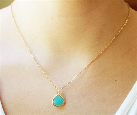 Turquoise Teardrop Necklace Simple Gold Turquoise Pendant Etsy
