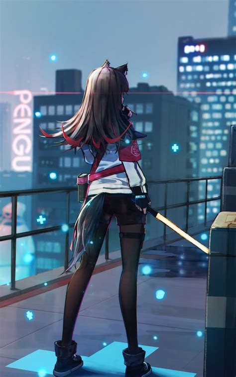 800x1280 Anime Girl Scifi City Roof With Weapon Nexus 7samsung Galaxy