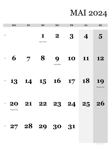 Kalender Mai 2024 Zum Ausdrucken Pdf Xls Png