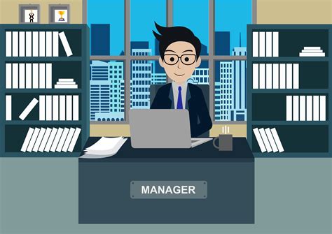 Manager In Office Sitting At His Desk With Laptop 662889 Vector Art At