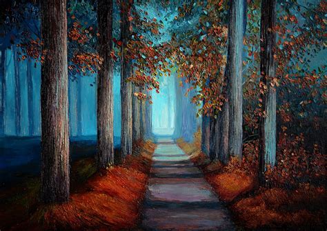 Dark Autumn Fog Forest Landscape Original Oil Painting Etsy