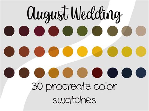 August Wedding Procreate Color Palette Ipad Lettering Digital Art